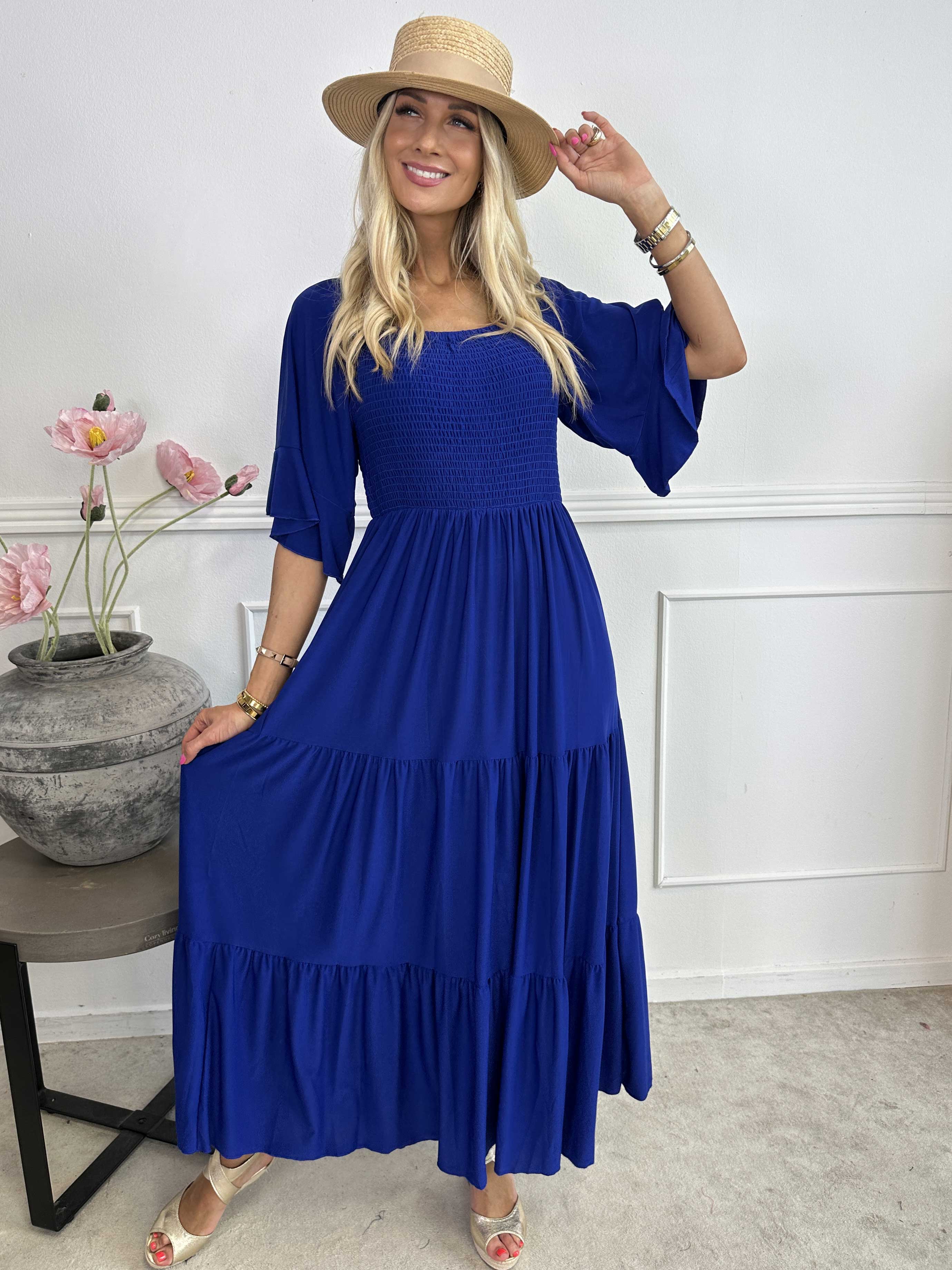Elna Plain - Lang elastisk plain kjole med smock over brystet